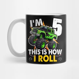 Kids Im This is how I roll Monster Truck 5th Birthday Boys Mug